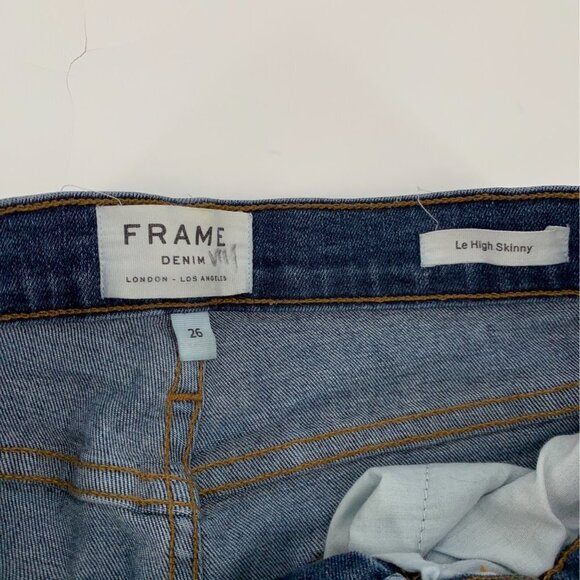 FRAME Le High Skinny Jeans Raw Hem, Distressed, Shredded Knees Size 26 - Picture 4 of 11